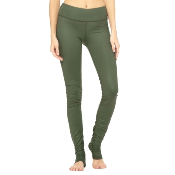 ALO Yoga Idol Ruched Over Heel Leggings Green Women's Small - Picture 2 of 9